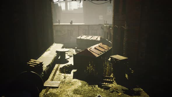 Abandoned Old Building with Rusty Iron Constructions alt