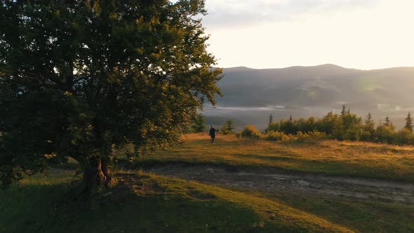 the Guy Moves Among Nature and Mountains