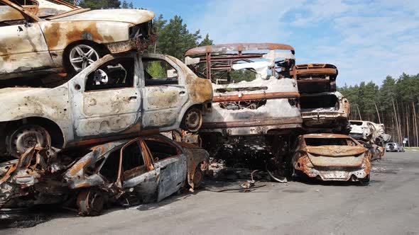 Destroyed and Shot Cars in the City of Irpin Ukraine  the Consequences of the War