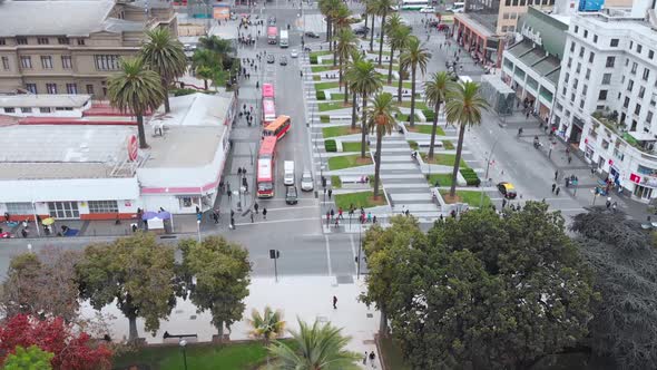 Square Sucre, Plaza Vergara (Vina del Mar, Chile) aerial view, drone footage