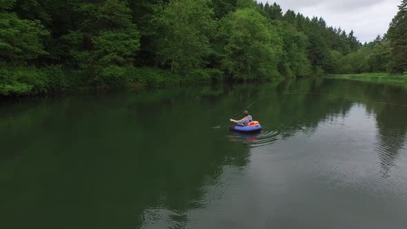 Aerial view of fly fishermen on lake