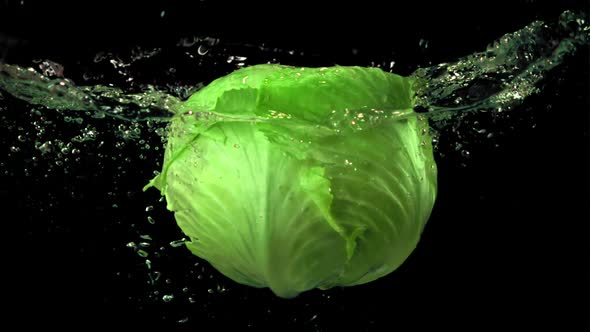 Super Slow Motion Cabbage in Water with Air Bubbles