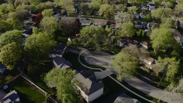 Aerial Drone View of Real Estate in American Suburb at Summer Time