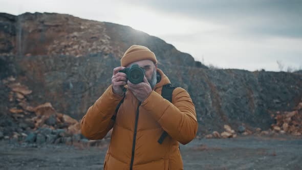 Mountains Hiker Photographer Man in Mountains Shooting