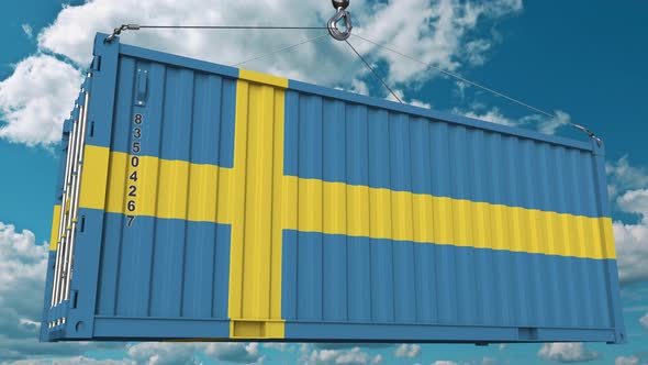 Cargo Container with Flag of Sweden