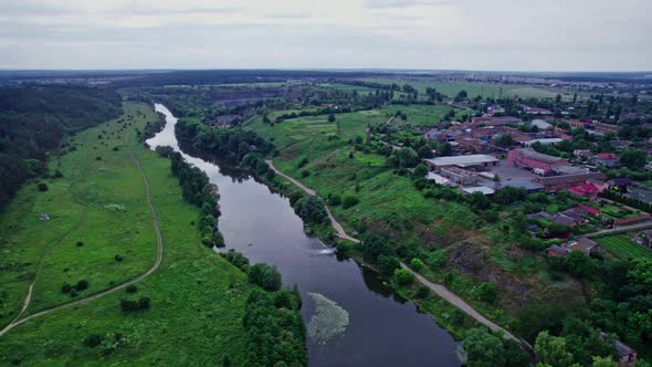 Aerial View of Green Forest and River