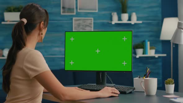 Caucasian Woman on Green Screen Mock Up PC