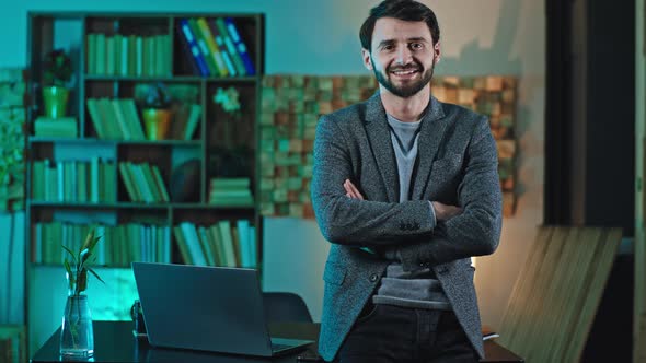 Happy and Charismatic Office Worker in Front of