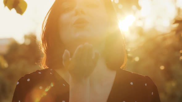 Close Up Happy Pretty Female Face Joyful Girl Redhead Woman Lady with Short Hairstyle Posing in City