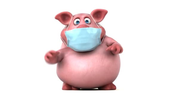 Fun 3D cartoon pig dancing with a mask