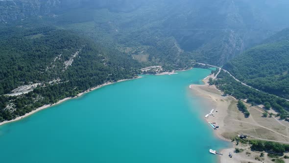 Lake of Sainte-Croix in the Verdon Regional Natural Park in France from the sky