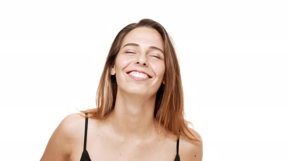 Happy Young Beautiful Girl Smiling Laughing Dreaming Over White Background