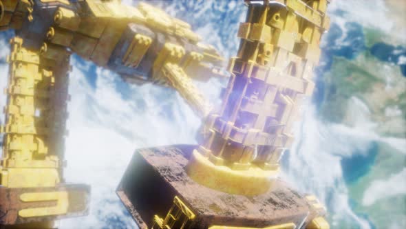 Space Station And Earth. 3D Animation alt