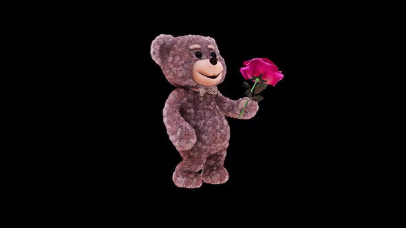 Teddy Bear With Flower Loop On Alpha Channel
