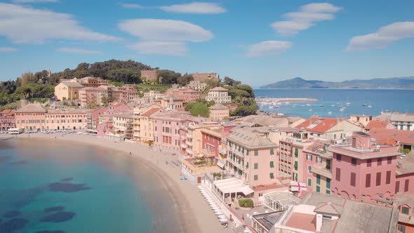 Aerial Shot Sestri Levante a Town on the Ligurian Coast in Italy City Landscape