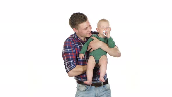 Dad with His Little Child Portrait. White