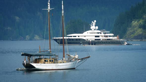 Traditional And Modern Yachts In The Bay