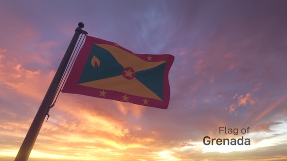 Grenada Flag on a Flagpole V3