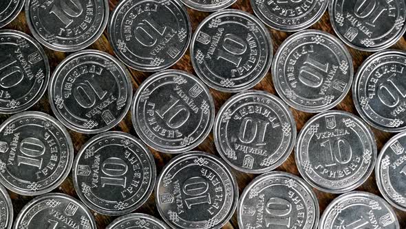 Coins Denomination Ten Ukrainian Hryvnia Rotate Slowly