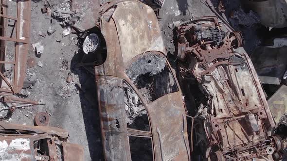 Vertical Video of Wardestroyed Cars in Ukraine