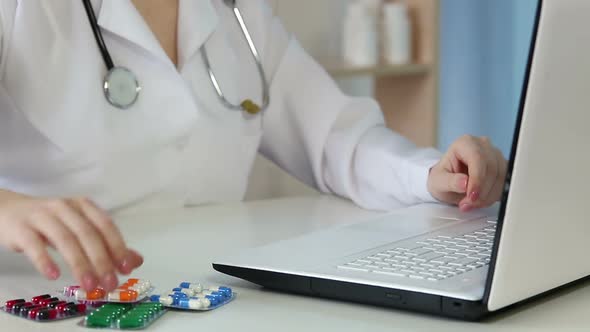 Doctor Choosing Between Two Medication Alternatives, Consulting Patient Online