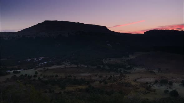 Dawn over Mountain and Sad Hill Cemetery, Burgos Spain. Timelapse.