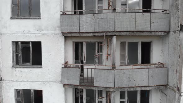 Chernobyl Exclusion Zone. Pripyat. Aerial. Abandoned City Building