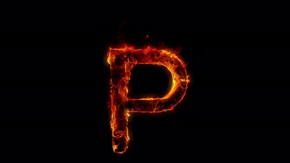 Super Slow Motion Shot of Burning Letter P Isolated on Black Background at 1000 Fps