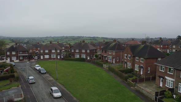 Aerial view, footage of a council housing estate in Kidsgrove Stoke on Trent, flats, homes for the e