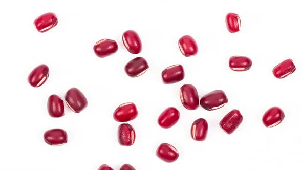 Panning Azuki Bean or Red Bean Seeds Top View on white Background