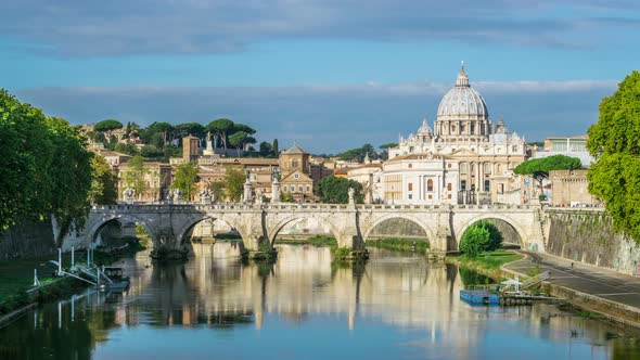 Time lapse of Rome Skyline with St Peter Basilica