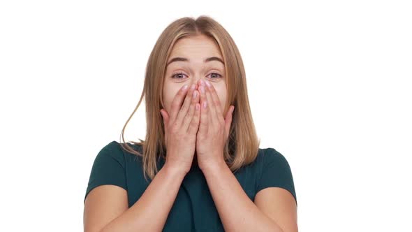 Portrait of Beautiful Woman with Caucasian Appearance Expressing Unexpectedness Shouting in