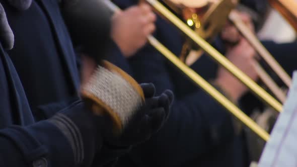 Brass Band Actively Performing Funny Melodies, Entertaining and Pleasing Public