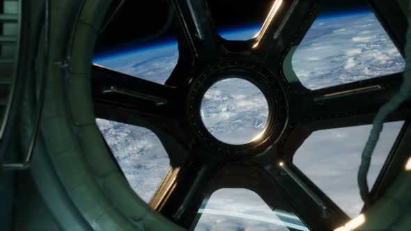Cockpit View From International Space Station Operating Nearby of Planet Earth alt