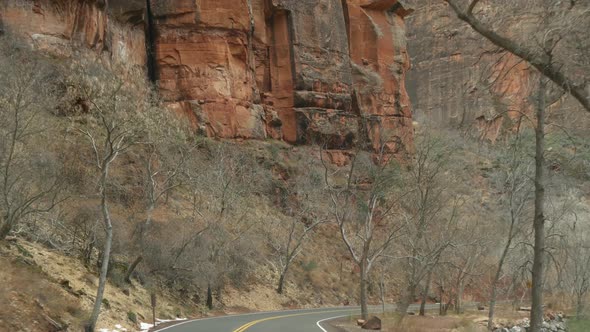 Road Trip Driving Auto in Zion Canyon Utah USA