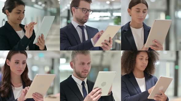 Collage of Young Business People Using Digital Tablet