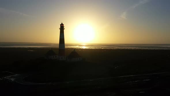 Lighthouse at Sunset, Aerial View, Silhouette