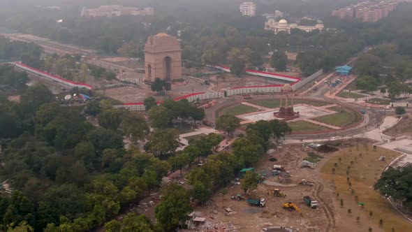 India gate in Delhi, 4k aerial drone footage