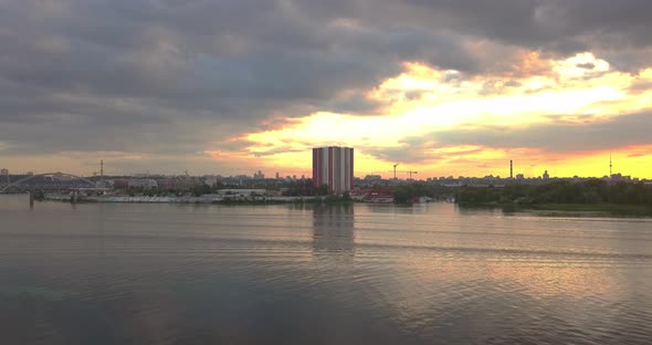 Establishing Evening Aerial View Shot of Kiev Ukraine