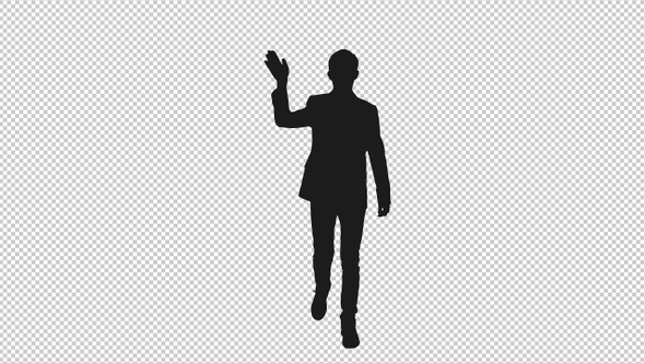 Silhouette of Young Business Man Waving Greetings while Walking, Alpha Channel alt