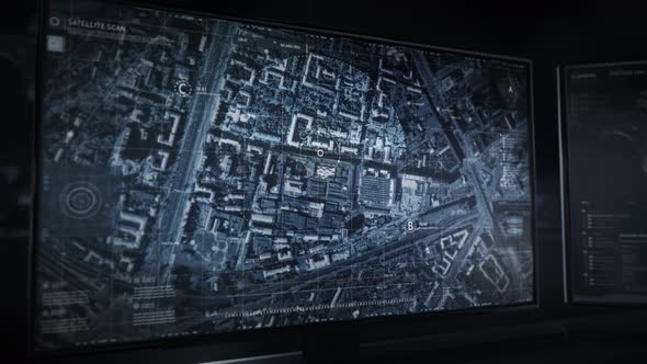 High tech gps system is searching for dangerous activity in the urban area alt