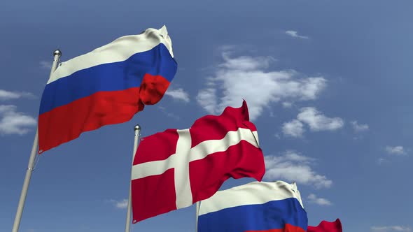 Waving Flags of Denmark and Russia