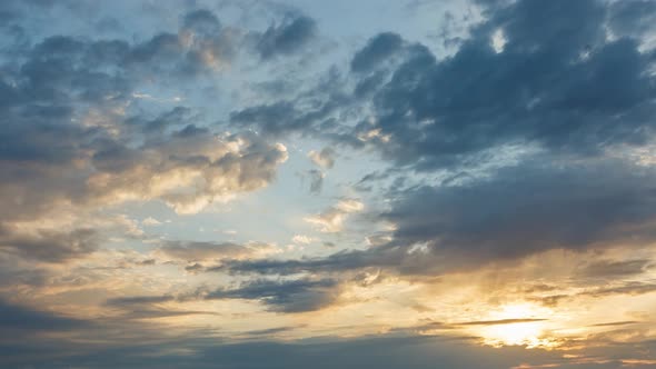 Clouds On Orange Sky During Sunset, Time Lapse