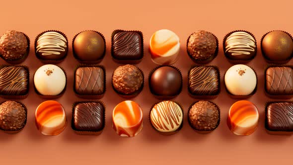 Delicious chocolate pralines. Sweet bonbons with white and dark chocolate.