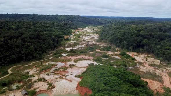 Aerial footage over the huge gold mine on the amazon.