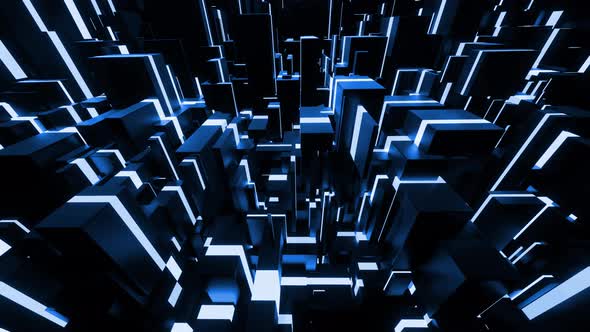 Abstract Looped  Dark Blue Background with Neon Light Like Cyberpunk Night City