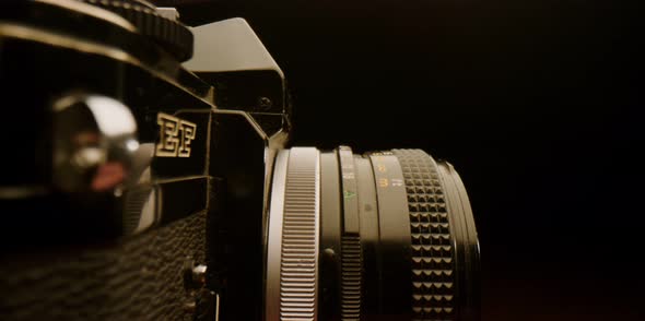 4K, Macro footage. Vintage photo camera, Extreme close up