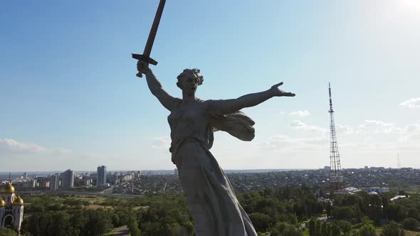 Drone View of the Famous Soviet Sculpture The Motherland Calls