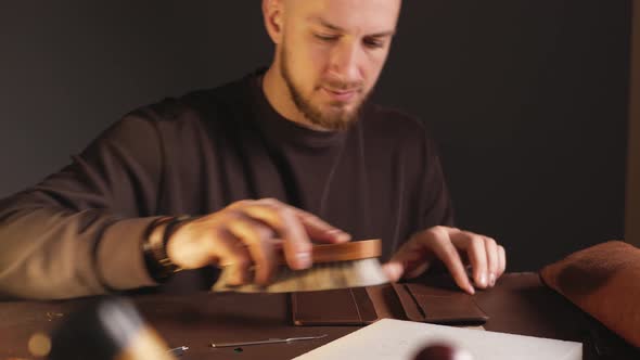 Portrait of Handsome Tanner Man at Work Manual Production Small Business Authentic Workshop Indoor