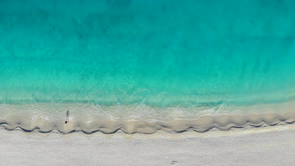 Top Down View Beautiful Sandy Beach in Ionian Sea Greece